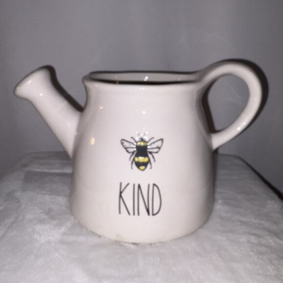 Rae Dunn Bee "KIND" Ceramic Watering Can Planter White By Magenta EUC - Picture 1 of 9
